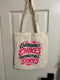 Questionable Choices Unforgettable Stories Tote Bag, Funny Canvas Tote, Sassy Gift for Her