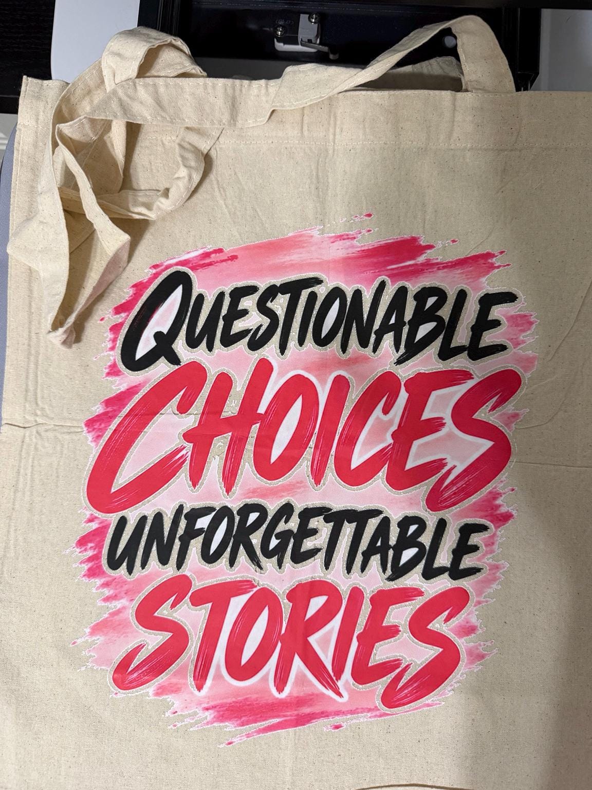 Questionable Choices Unforgettable Stories Tote Bag, Funny Canvas Tote, Sassy Gift for Her